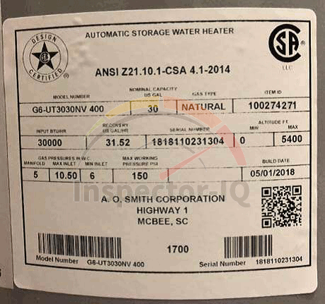 AO Smith water heater age by serial number