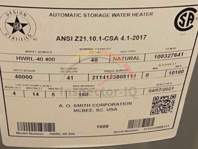AO Smith water heater age by serial number.