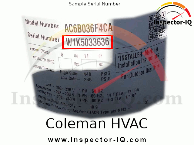 Coleman HVAC Age Format 1 Sample 1