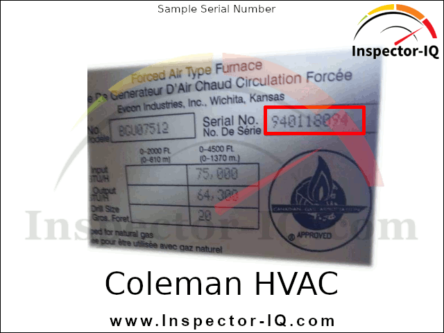 Coleman HVAC Age Format 2 Sample 1