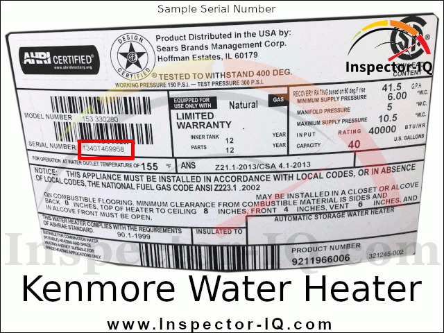 Kenmore Water Heater Age by Serial Number Format 1 Data plate 2