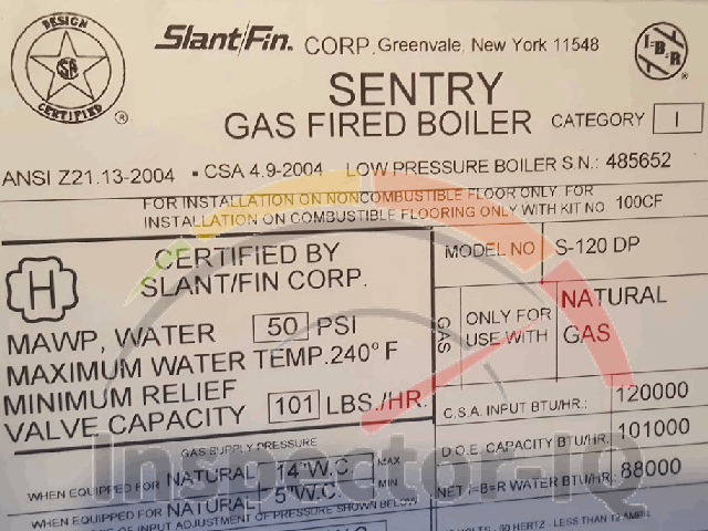 Slat/Fin boiler age dataplate