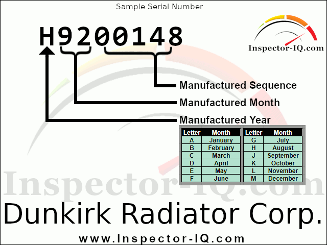 Dunkirk Boiler Age format by Serial Number Format 2 Sample 1