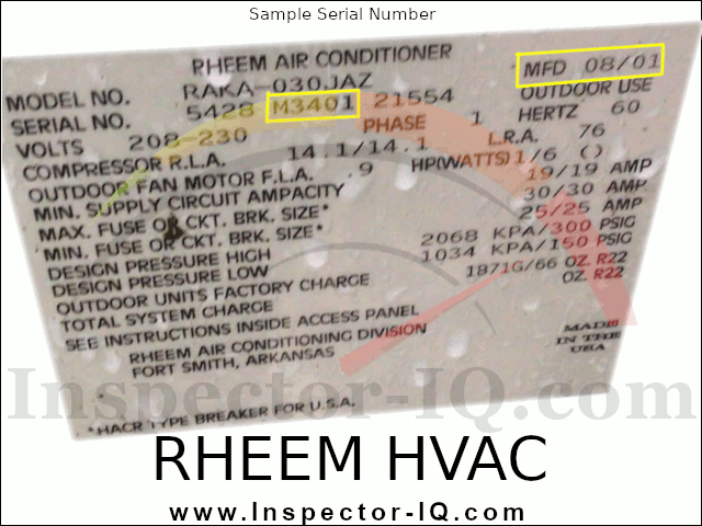 RHEEM HVAC age by serial number format 3