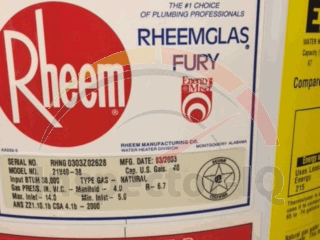 Rheem Water heater Age Format 8