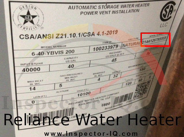 Reliance Water Heater Age Format