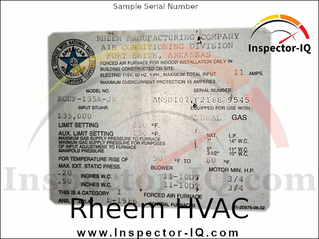 Rheem HVAC Age by serial number Format 4-2