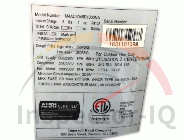 Ameristar dataplate HVAC age