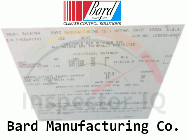 Bard Manufacturing Sample Data Plate 1