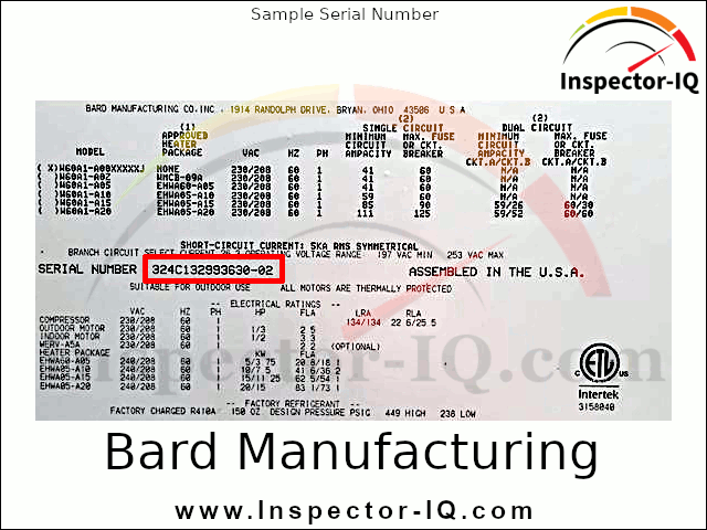 Bard Manufacturing Sample Data Plate 3