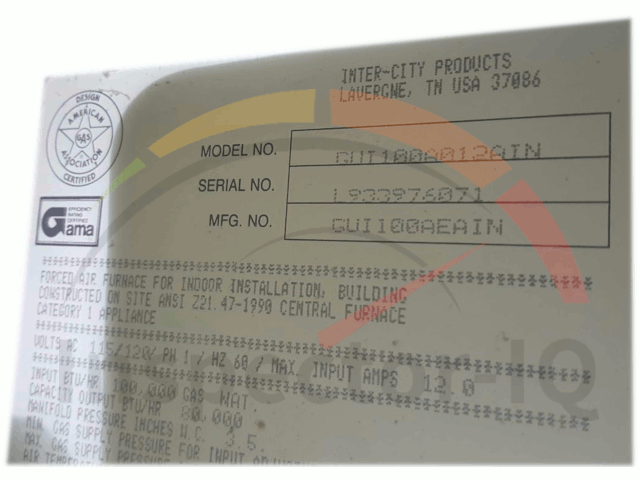 Inter-City HVAC Dataplate