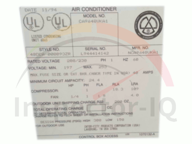 Inter-City Products Corp data plate 2
