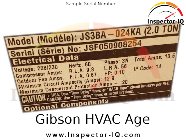 Gibson HVAC Format 1 Sample #1 The below unit was noted to be manufactured in October 2010.