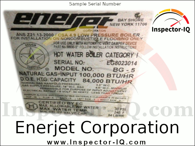 Enerjet Corporation Data plate age by serial number