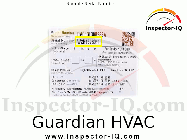 Guardian HVAC Age Sample Data plate format 1