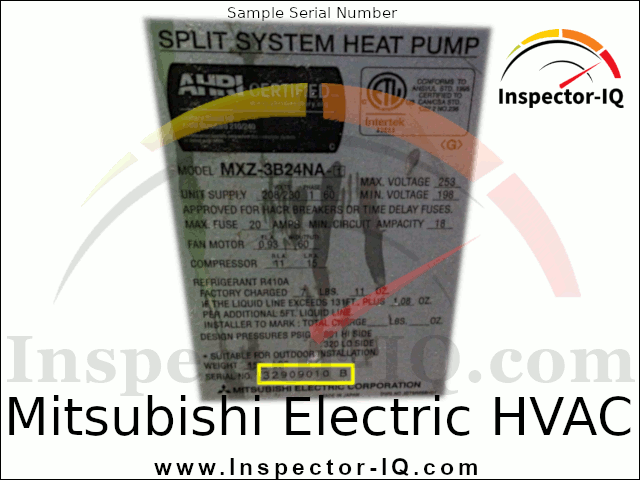 Mitsubishi Electric HVAC Age Format 1 Data Plate