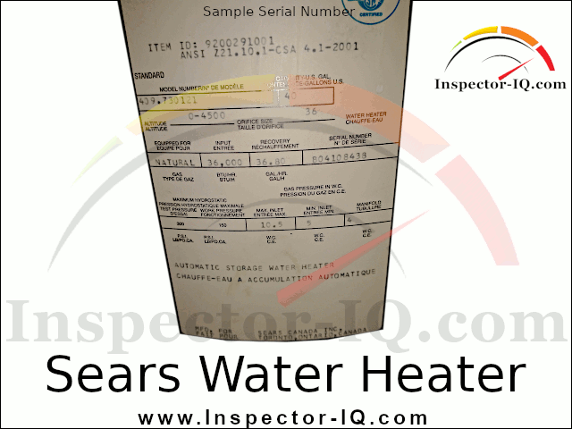 Sears Water Heater Age Format 2 Data Plate 1