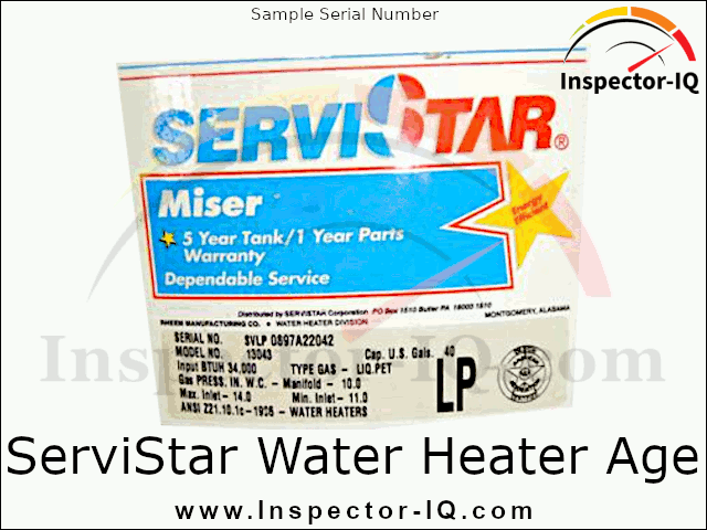 Servi-Star Water Heater Age Format #1 Sample #1