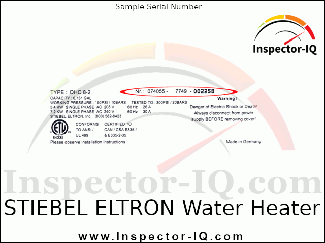 Stiebel Eltron Water Heater Age by serial number sample format 1
