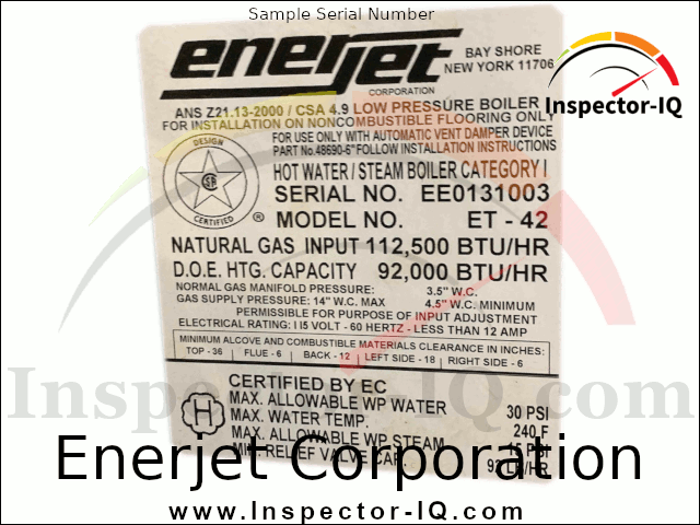 Enerjet Corporation Data Plate 3