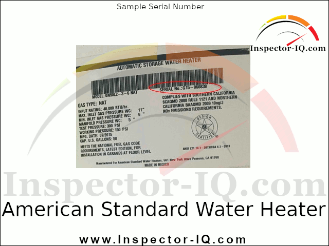 American Standard Water Heater Age Lookup Format 1 Sample 1