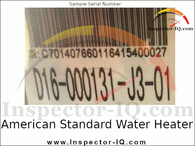 American Standard Water Heater Age Lookup Format 2 Sample 1