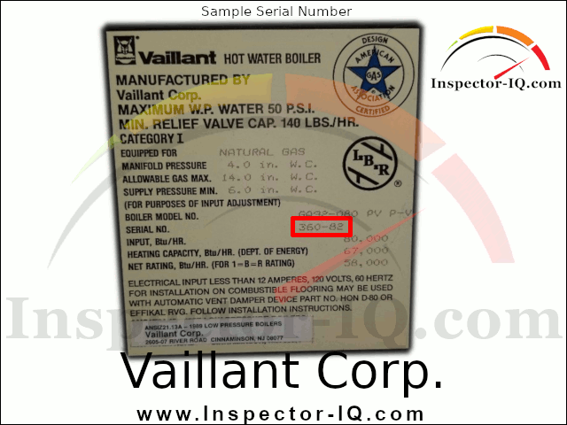 Vaillant Boiler Age by serial number lookup format 1 sample 2