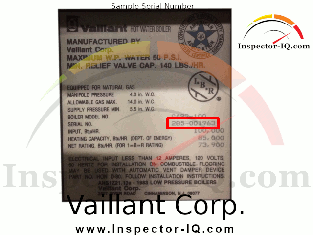 Vaillant Boiler Age by serial number lookup format 1 sample 3