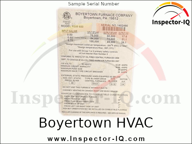 Boyertown Furnace Sample Data Plate 1