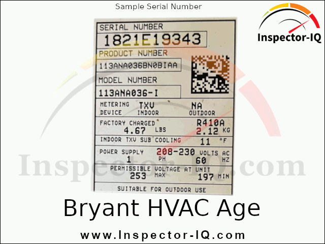 Bryant HVAC Age sample data plate 1 format 1