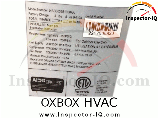OXBOX HVAC Dataplate 1