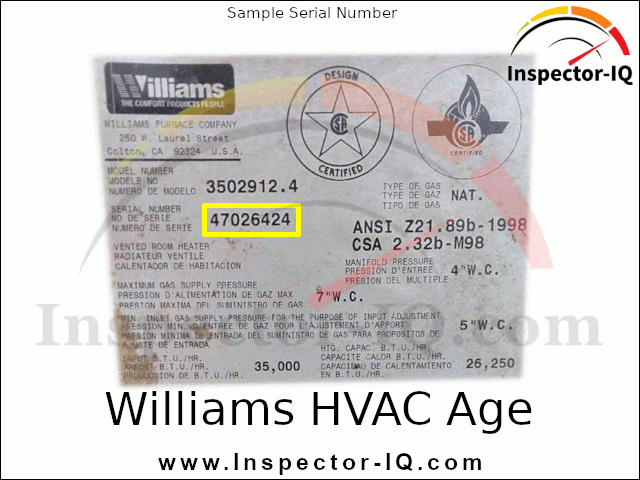Williams HVAC Age Format 1 Sample 1