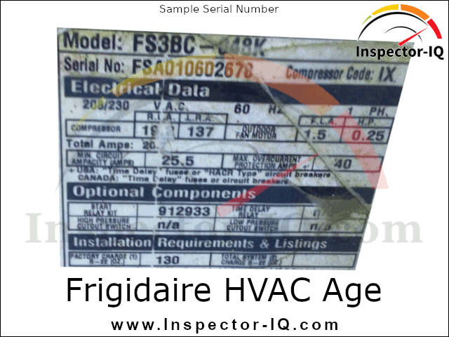 Frigidaire HVAC Age Format 1 Sample 1
